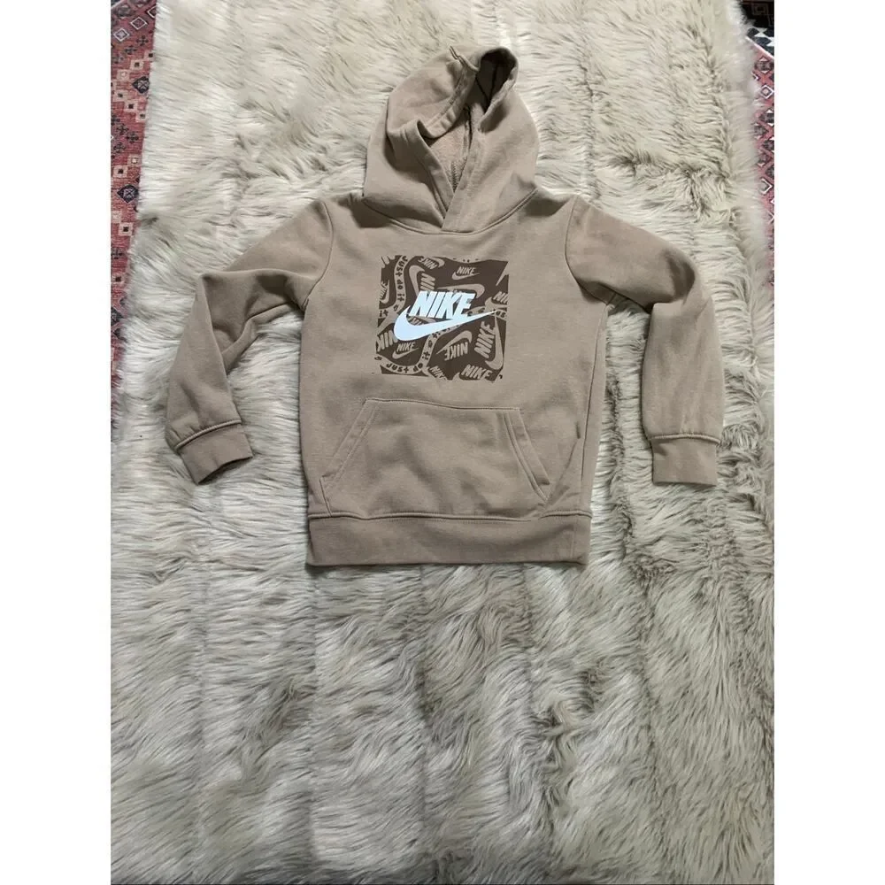 Nike Big Kids Beige Tan Hoodie with Graphic Logo Size  4-5